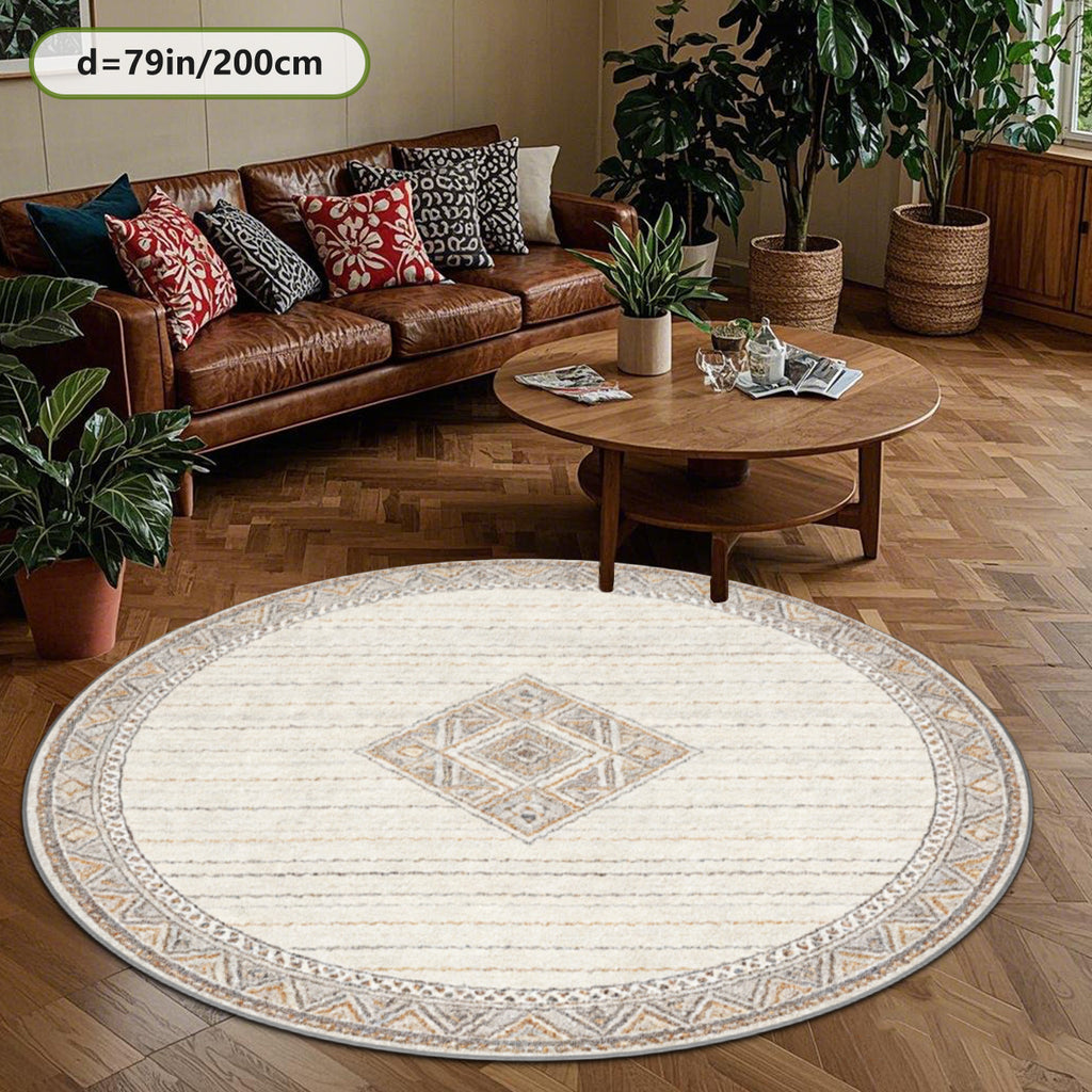 Tapis rond berbère crème à losange central, quatre tailles