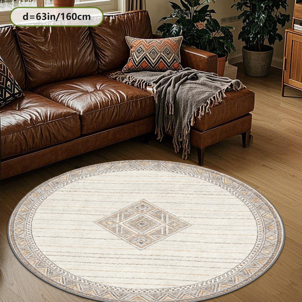 Tapis rond berbère crème à losange central, quatre tailles