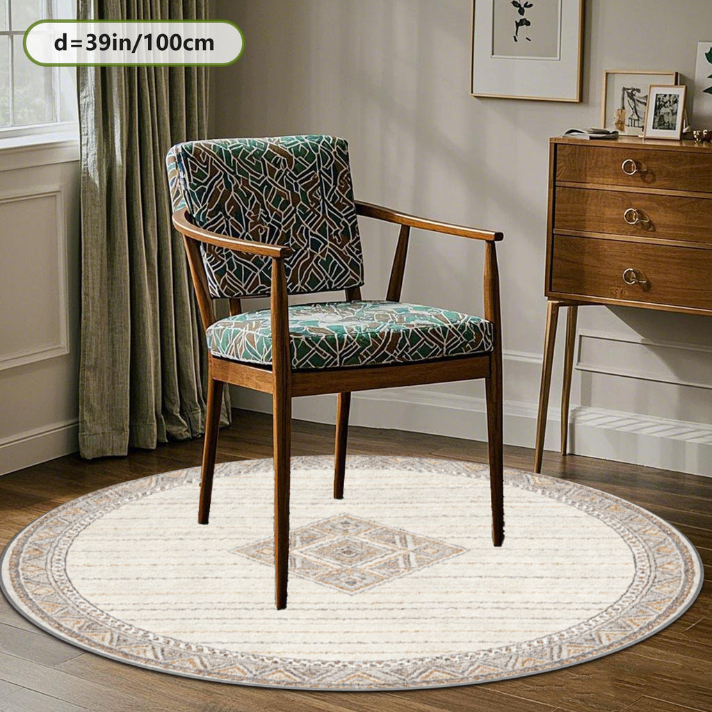 Tapis rond berbère crème à losange central, quatre tailles