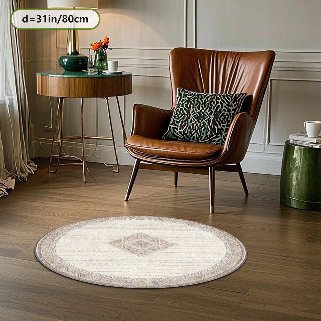 Tapis rond berbère crème à losange central, quatre tailles