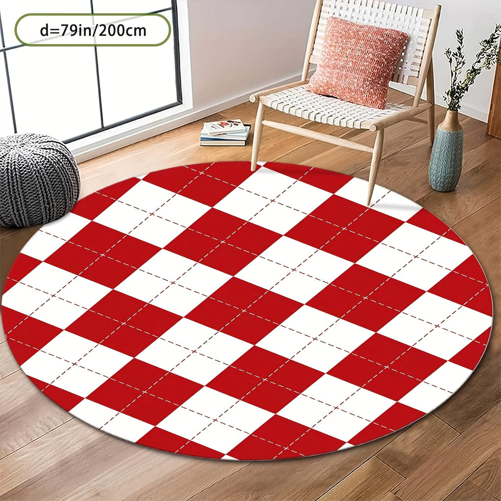 Tapis rond à losanges rouge et blanc, format unique Ø 160