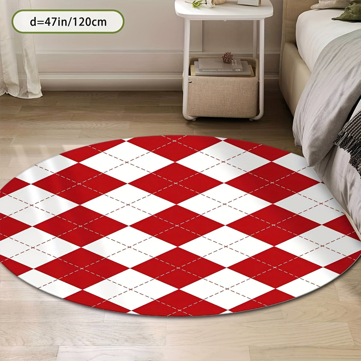 Tapis rond à losanges rouge et blanc, format unique Ø 160