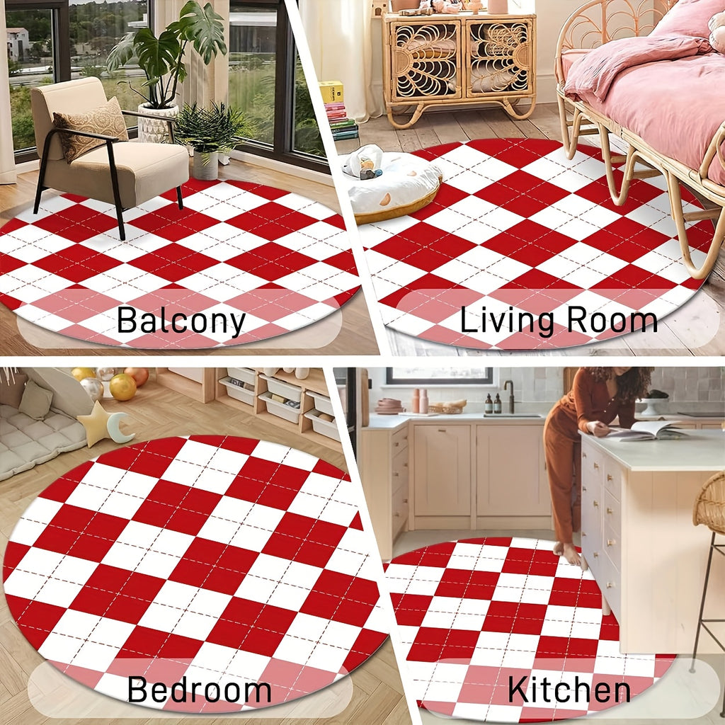 Tapis rond à losanges rouge et blanc, format unique Ø 160