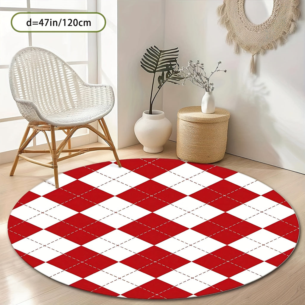 Tapis rond à losanges rouge et blanc, format unique Ø 160