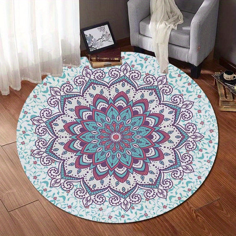 Tapis rond mandala bohème, velours touffeté lavable machine
