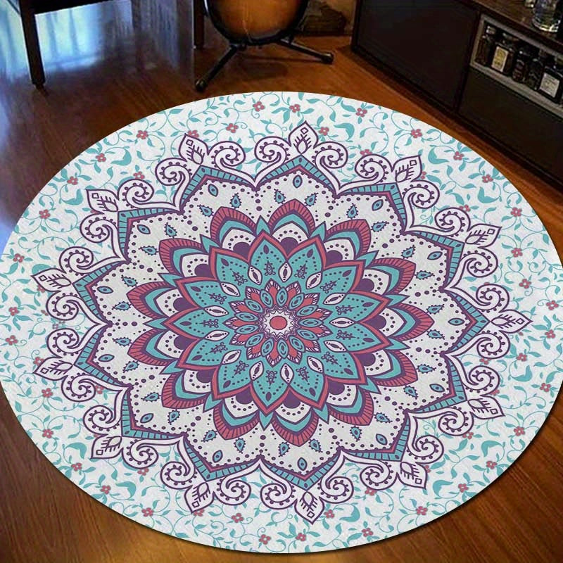 Tapis rond mandala bohème, velours touffeté lavable machine