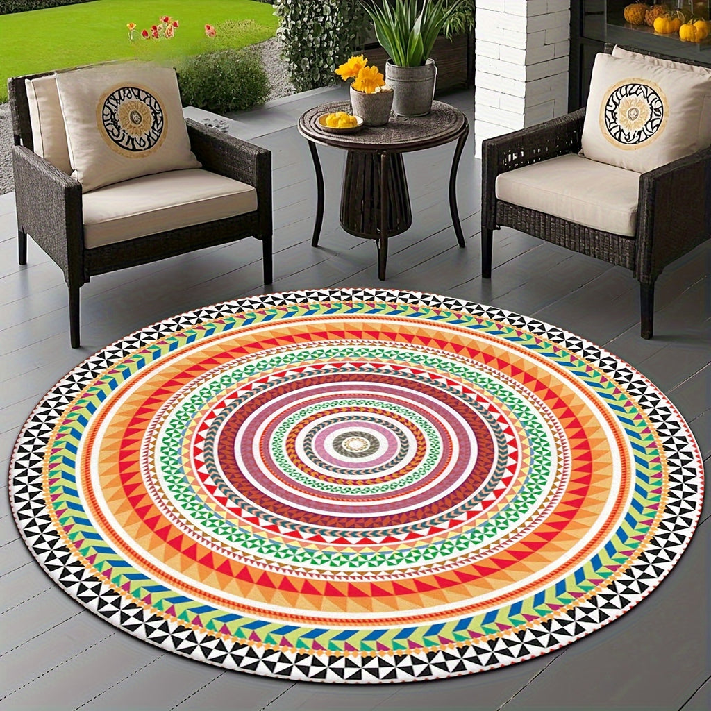 Tapis rond mandala ethnique, dos caoutchouc, Ø 80 ou 120