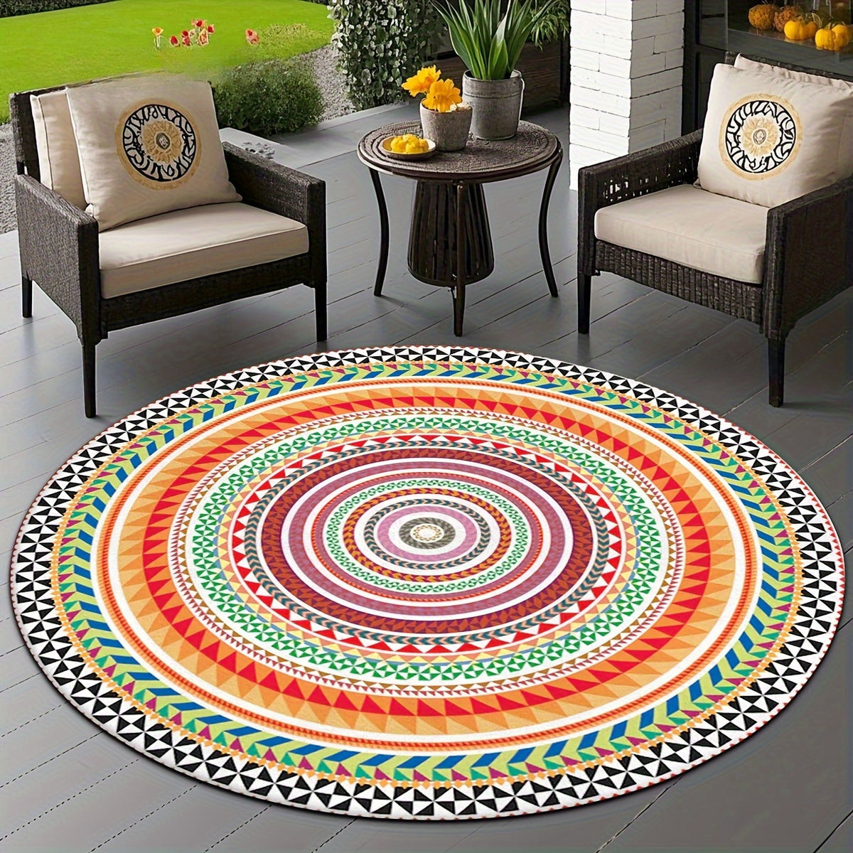 Tapis rond mandala ethnique, dos caoutchouc, Ø 80 ou 120