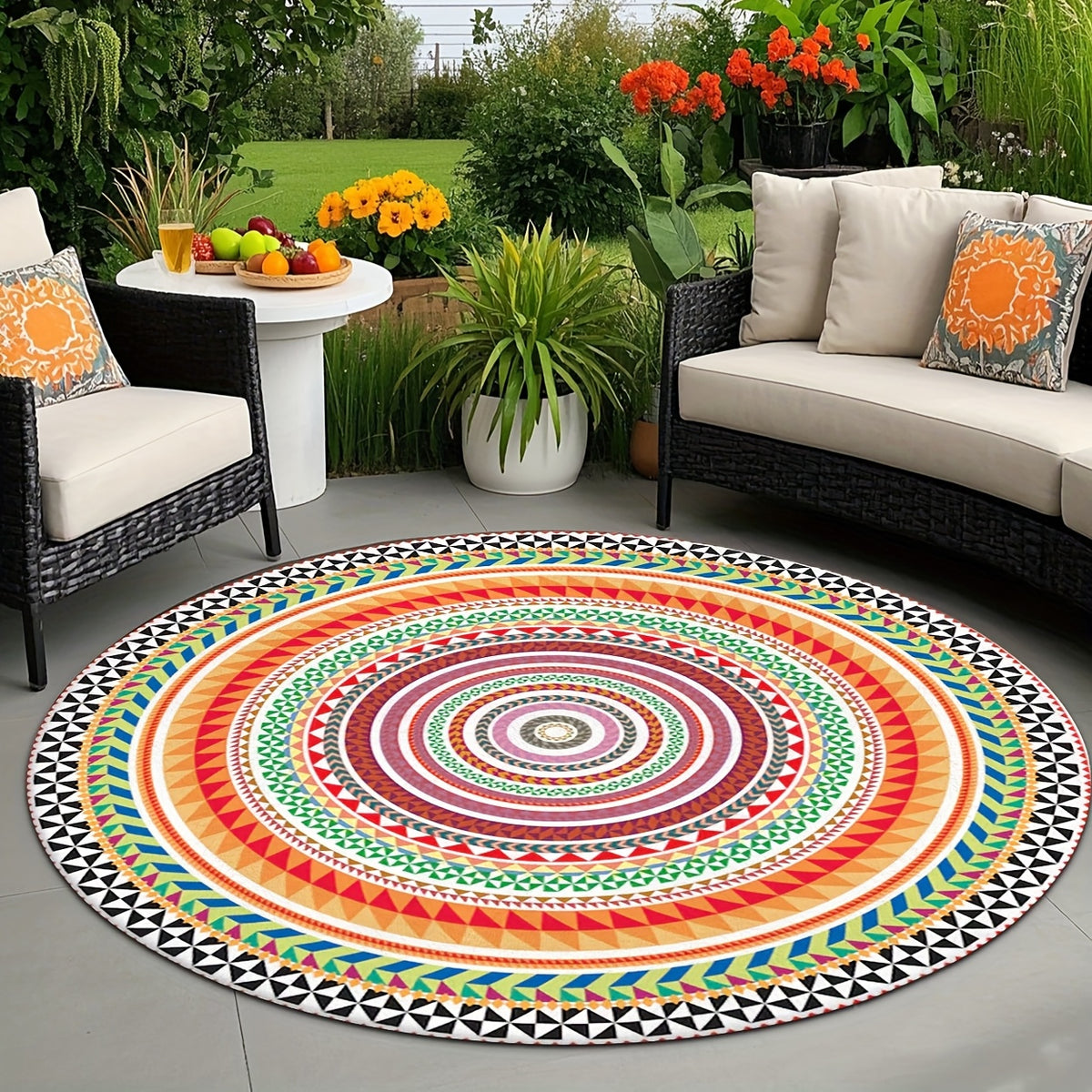 Tapis rond mandala ethnique, dos caoutchouc, Ø 80 ou 120