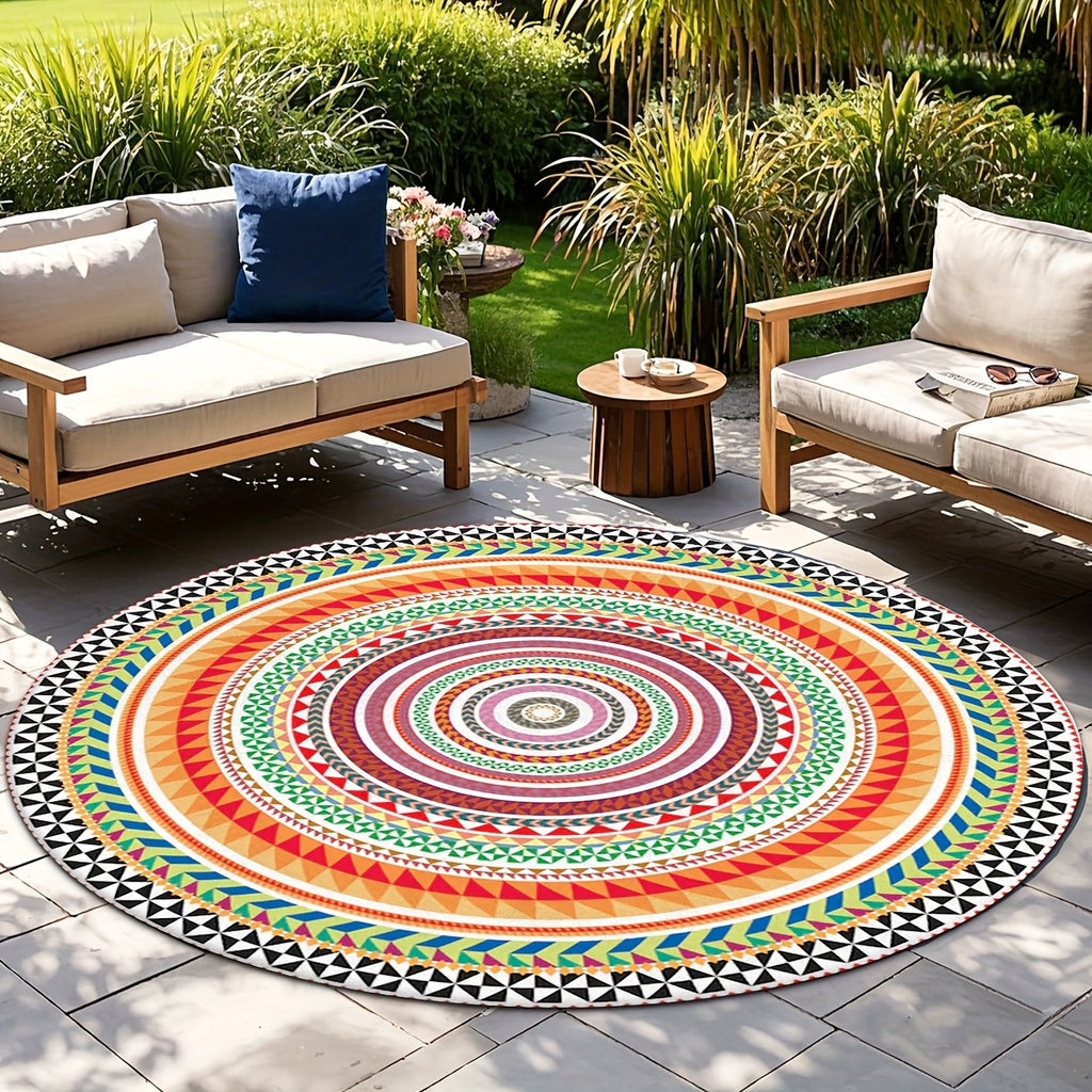 Tapis rond mandala ethnique, dos caoutchouc, Ø 80 ou 120
