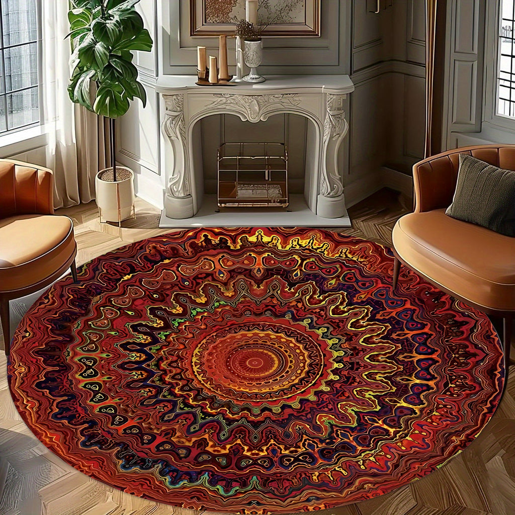 Tapis rond mandala marbré rouge et orange, Ø 60 à 120 cm