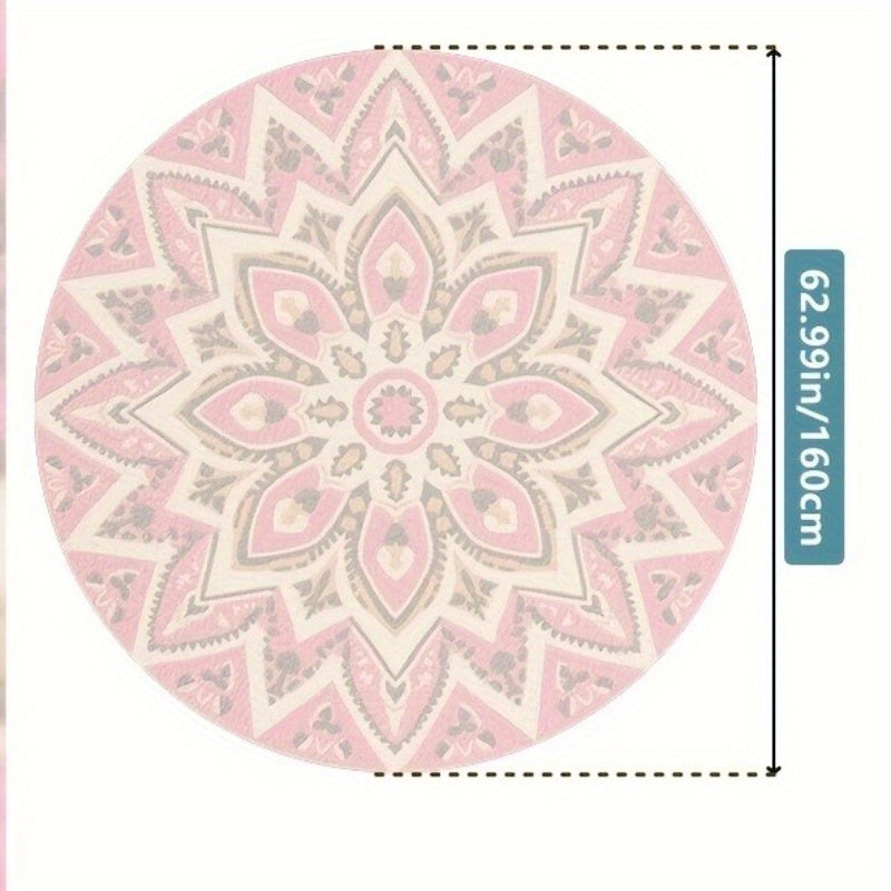Tapis rond rosace rose et crème à douze pétales, Ø 100 à 160