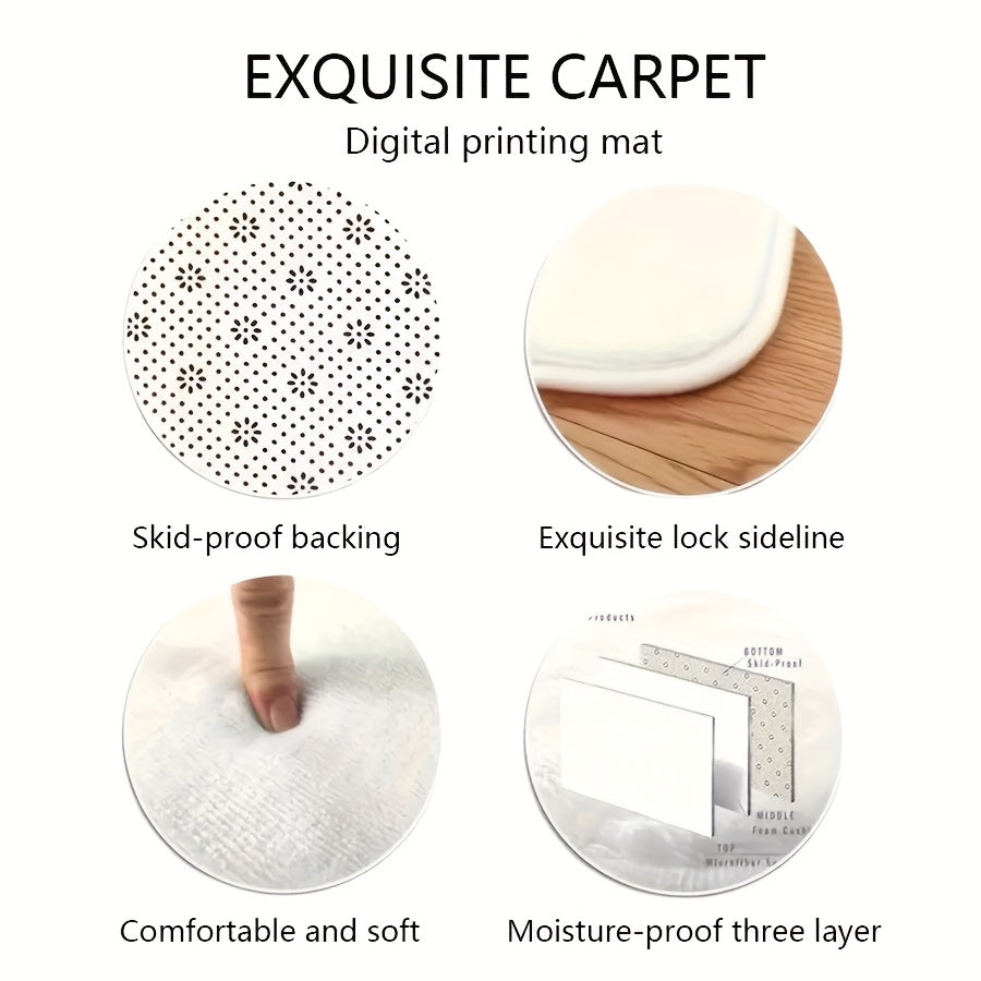 Tapis rond blanc marbré veiné or, Ø 120 cm en polyester