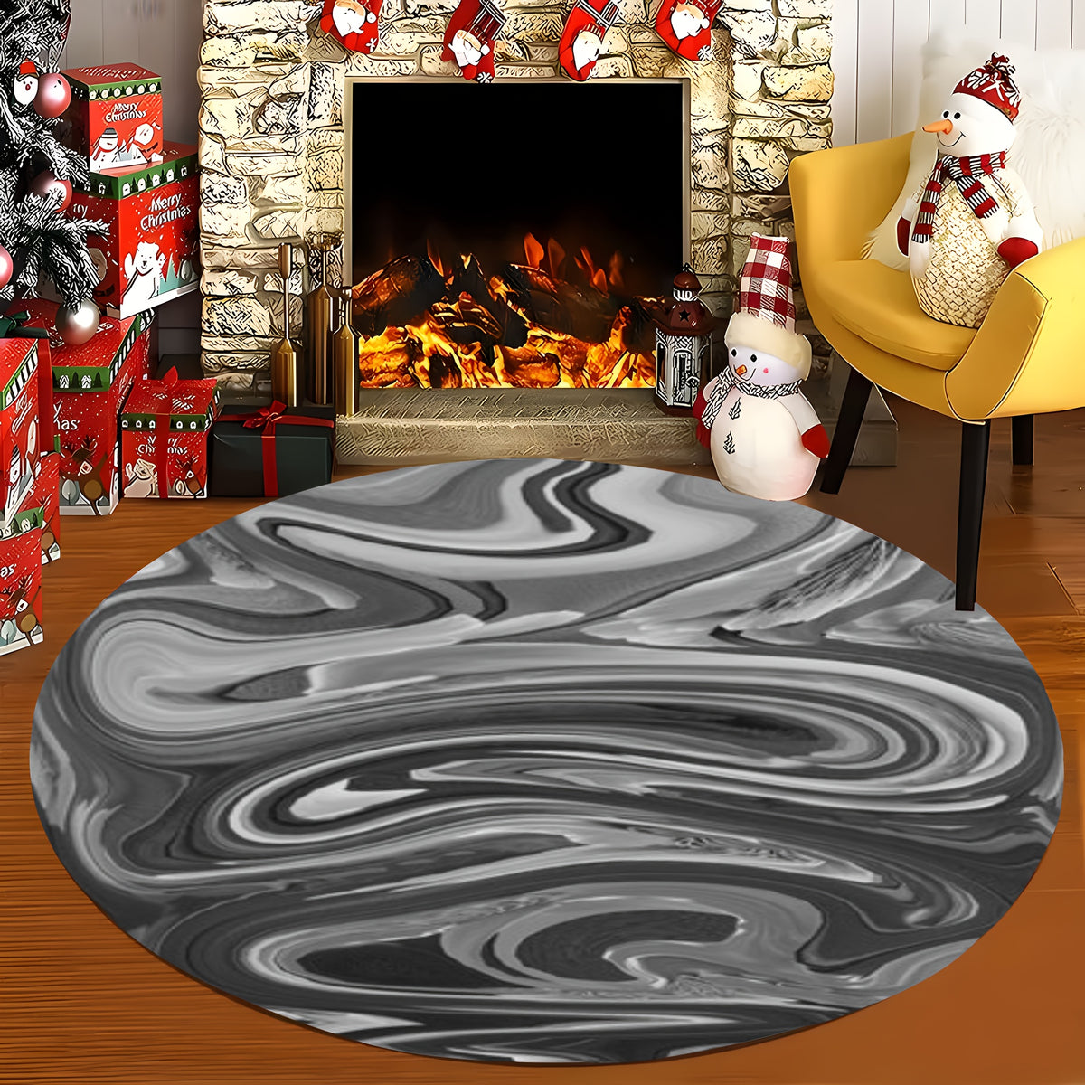 Tapis rond effet marbré gris et noir, du Ø 60 au Ø 120 cm