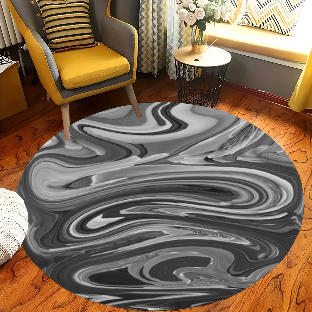 Tapis rond effet marbré gris et noir, du Ø 60 au Ø 120 cm
