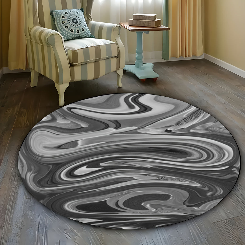 Tapis rond effet marbré gris et noir, du Ø 60 au Ø 120 cm