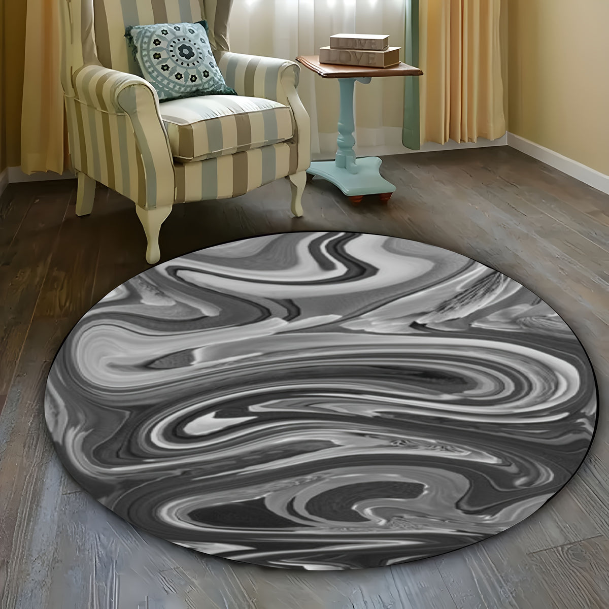 Tapis rond effet marbré gris et noir, du Ø 60 au Ø 120 cm