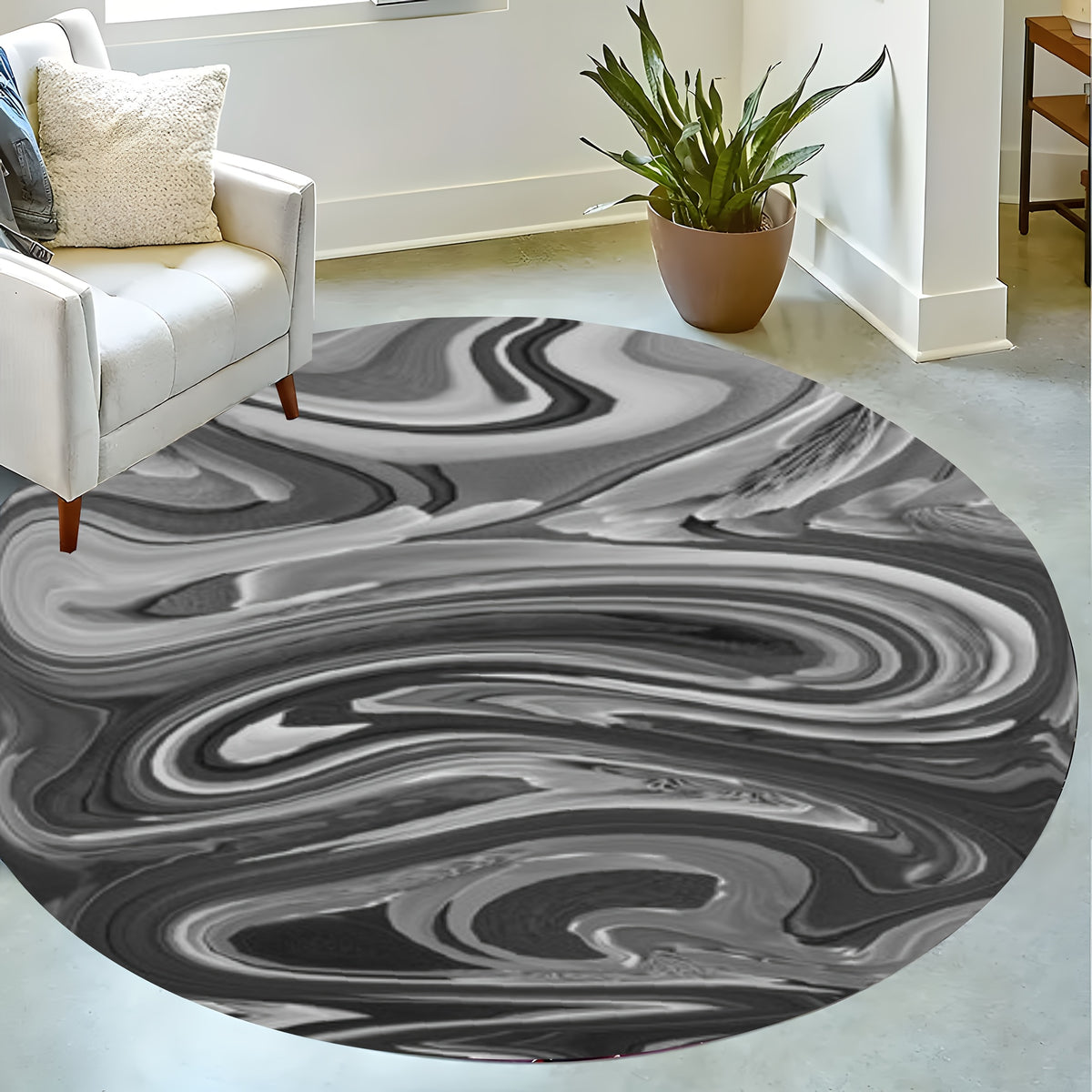 Tapis rond effet marbré gris et noir, du Ø 60 au Ø 120 cm