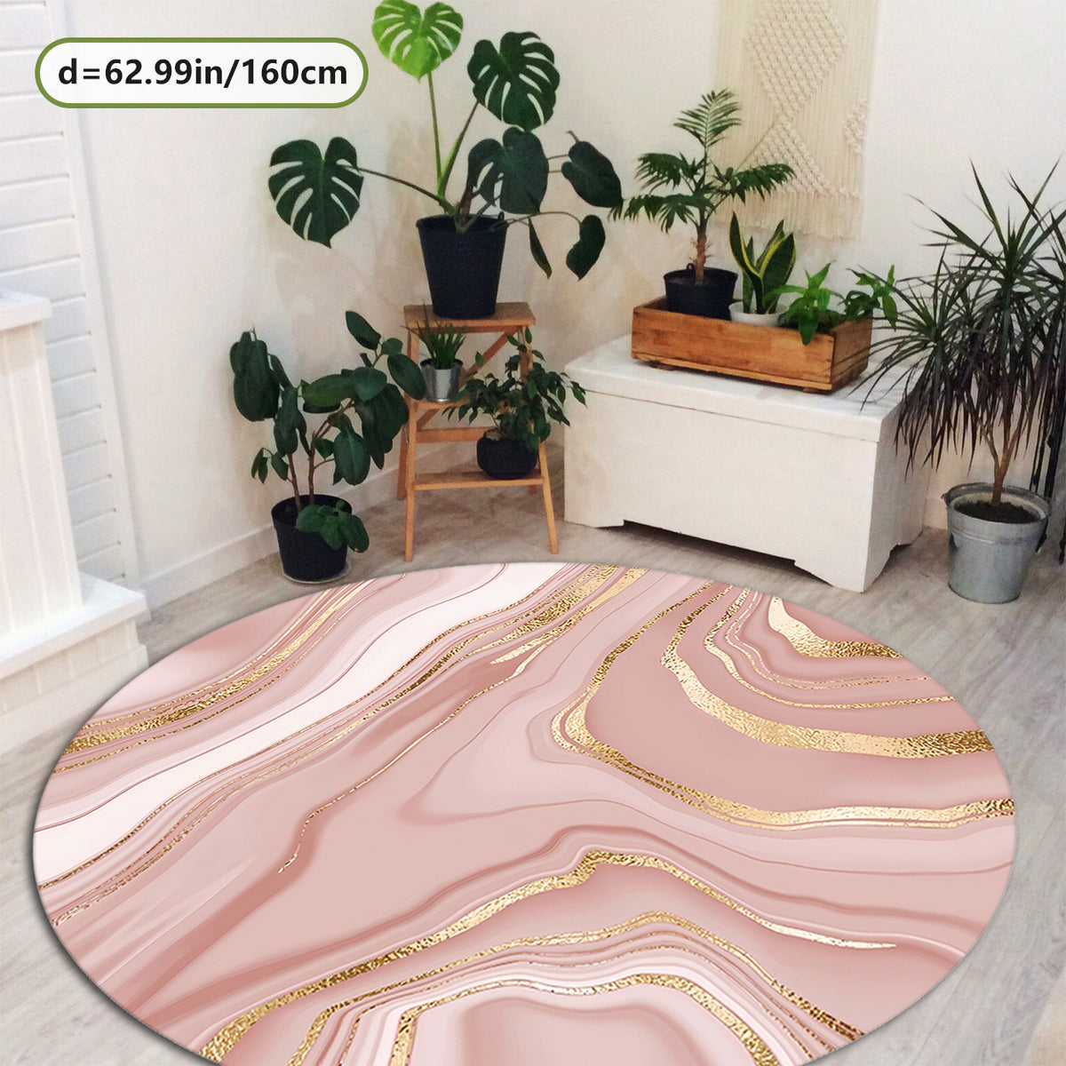 Tapis rond marbre rose et veines dorées, trois diamètres