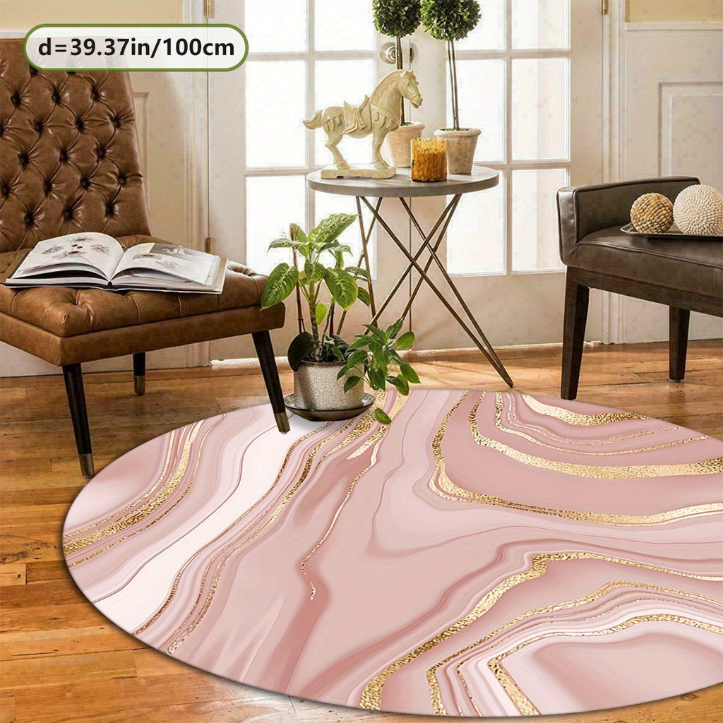 Tapis rond marbre rose et veines dorées, trois diamètres