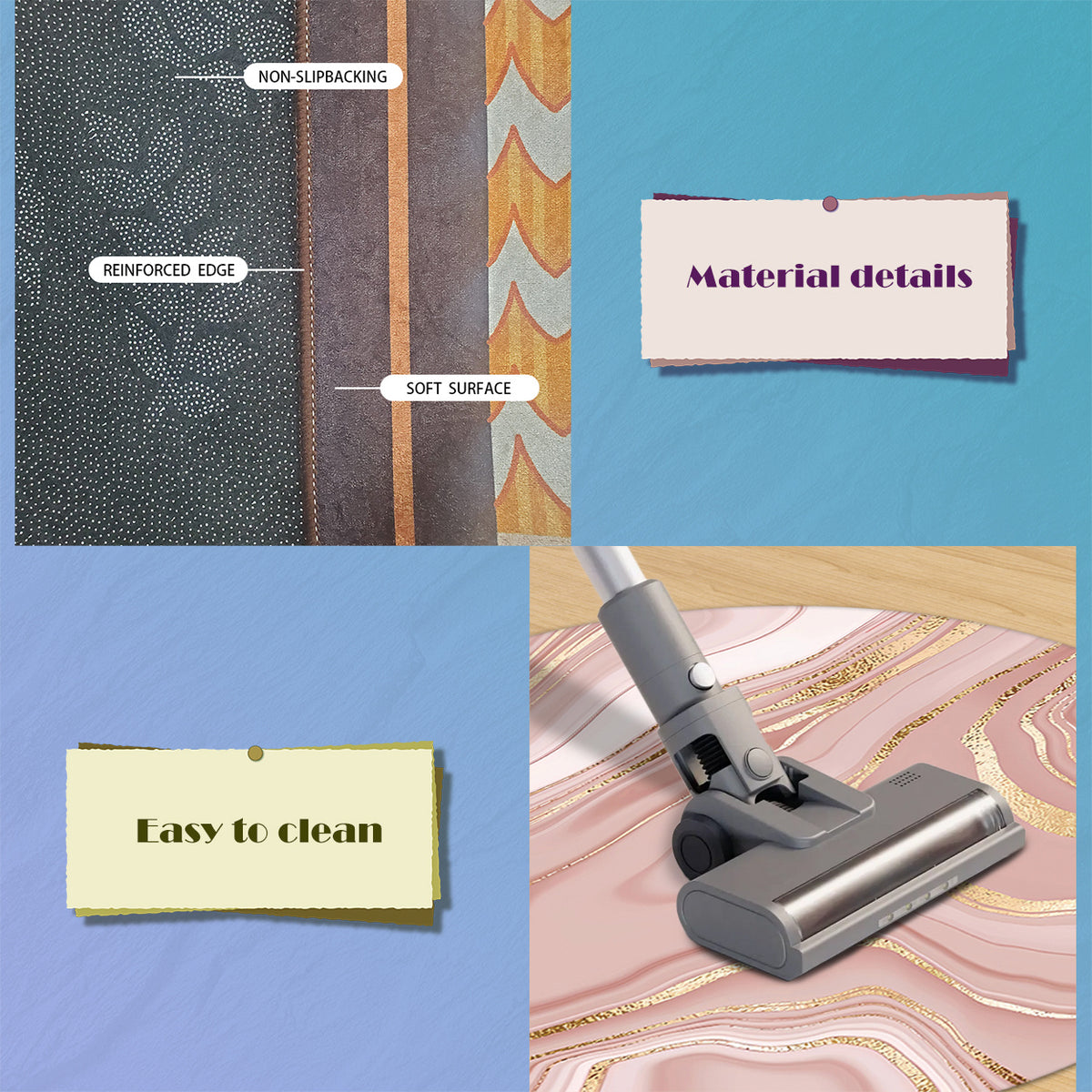Tapis rond marbre rose et veines dorées, trois diamètres