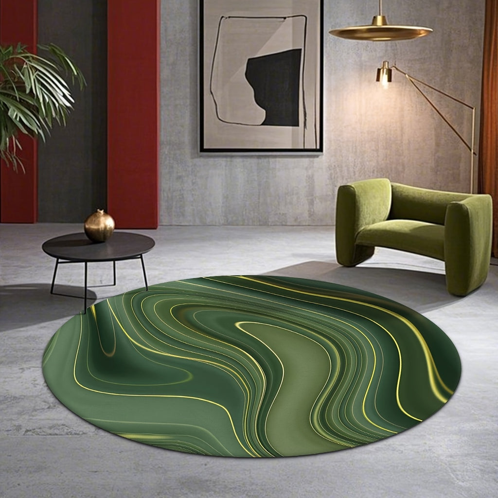 Tapis rond marbre vert veiné d'or, quatre cotes au choix