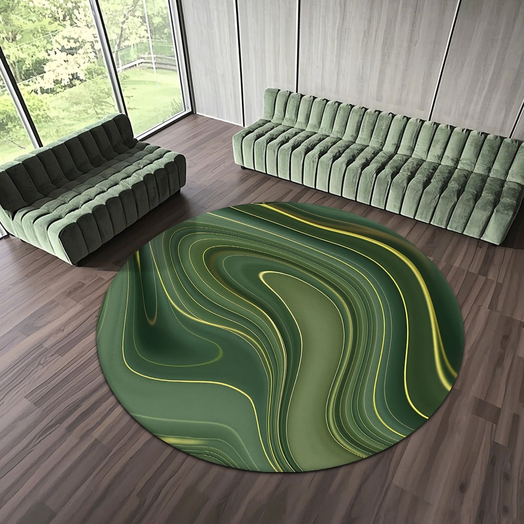 Tapis rond marbre vert veiné d'or, quatre cotes au choix