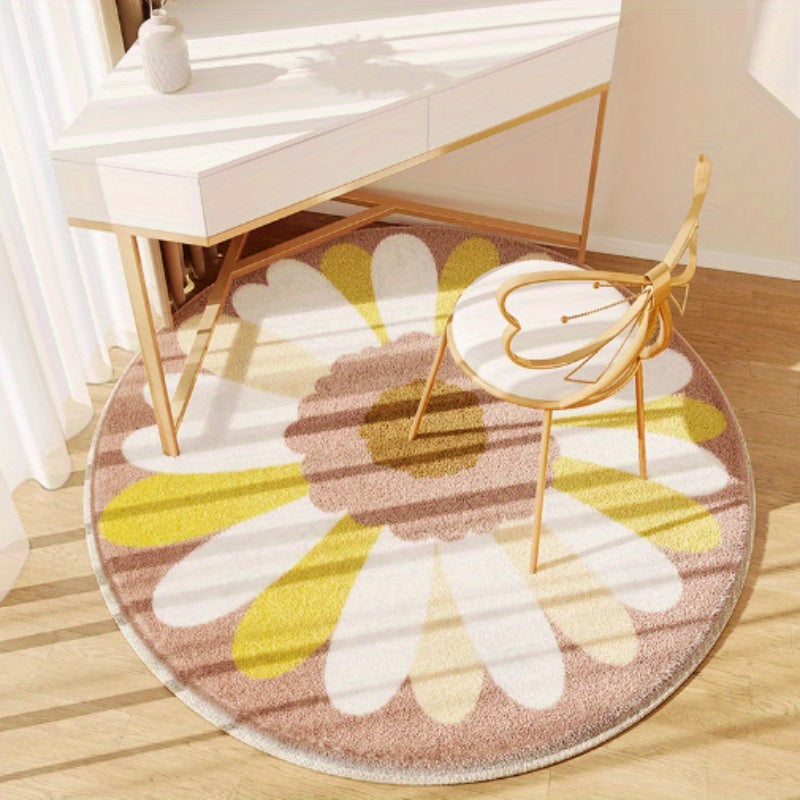 Tapis rond marguerite beige ou vert d'eau, huit diamètres
