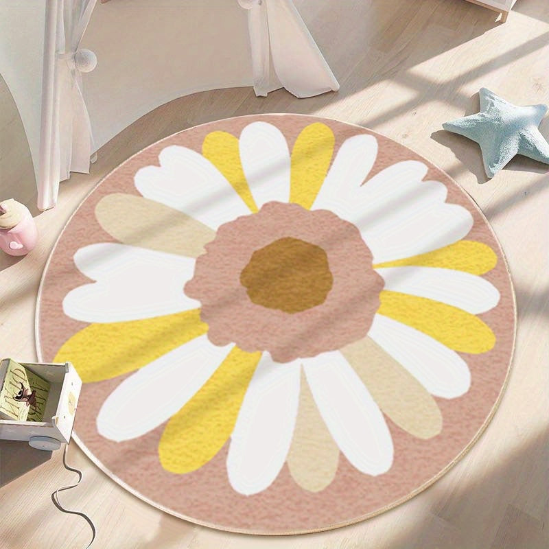 Tapis rond marguerite beige ou vert d'eau, huit diamètres