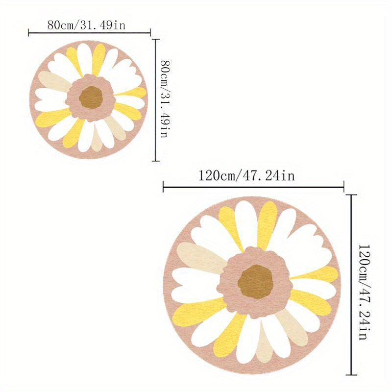 Tapis rond marguerite beige ou vert d'eau, huit diamètres