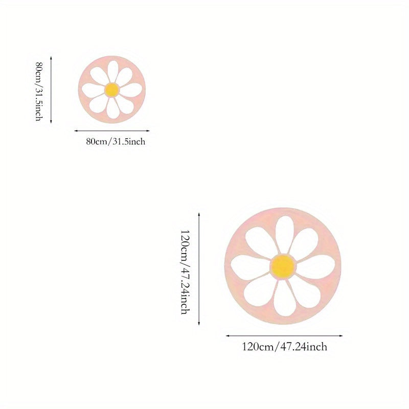 Tapis rond marguerite rose poudré, velours doux, Ø 120 cm