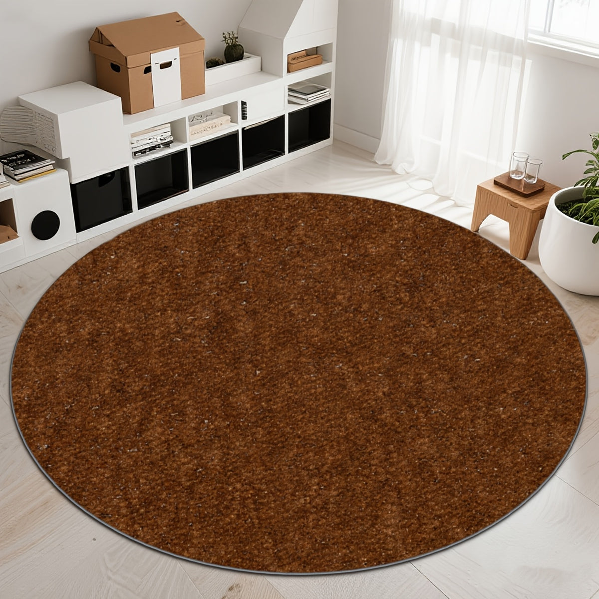 Tapis rond marron cannelle chiné, Ø 160 cm, base à pois