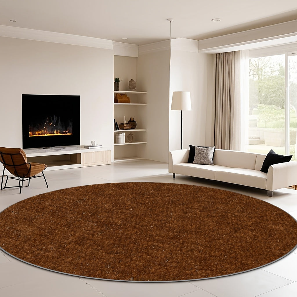 Tapis rond marron cannelle chiné, Ø 160 cm, base à pois