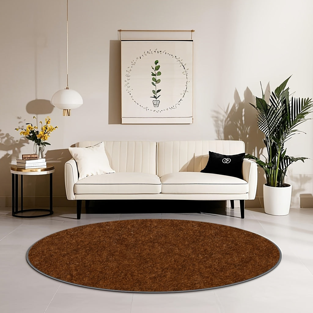Tapis rond marron cannelle chiné, Ø 160 cm, base à pois