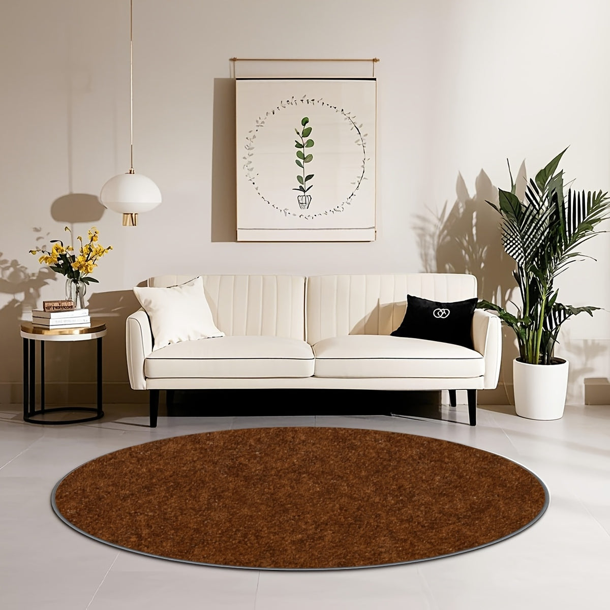 Tapis rond marron cannelle chiné, Ø 160 cm, base à pois