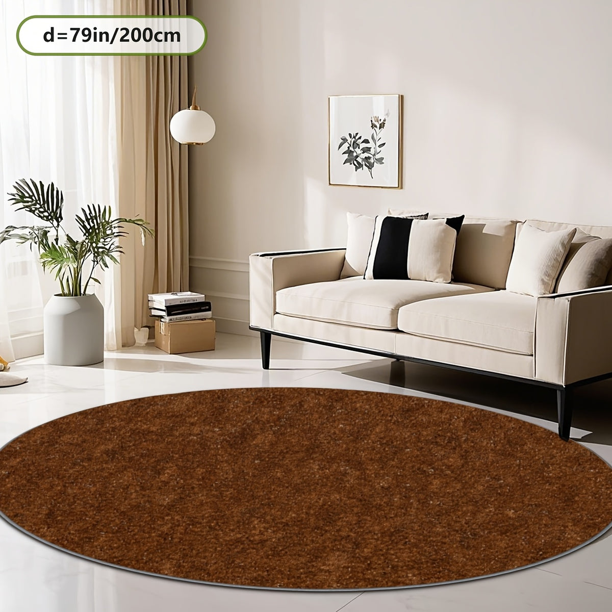 Tapis rond marron cannelle chiné, Ø 160 cm, base à pois