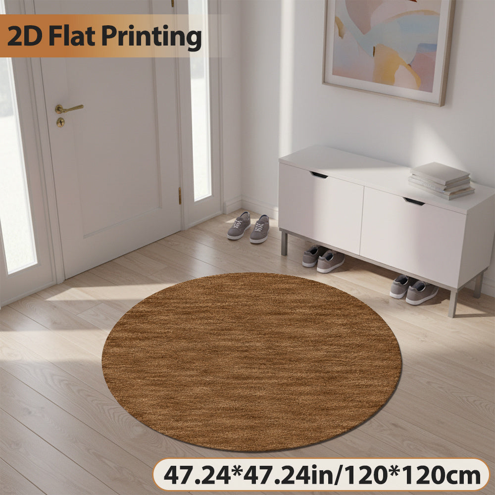 Tapis rond marron clair plat 2D, velours dense de 850 g/m²