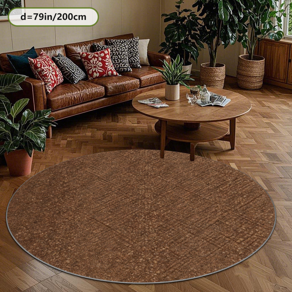 Tapis rond marron chiné, velours imprimé de 160 cm de diamètre