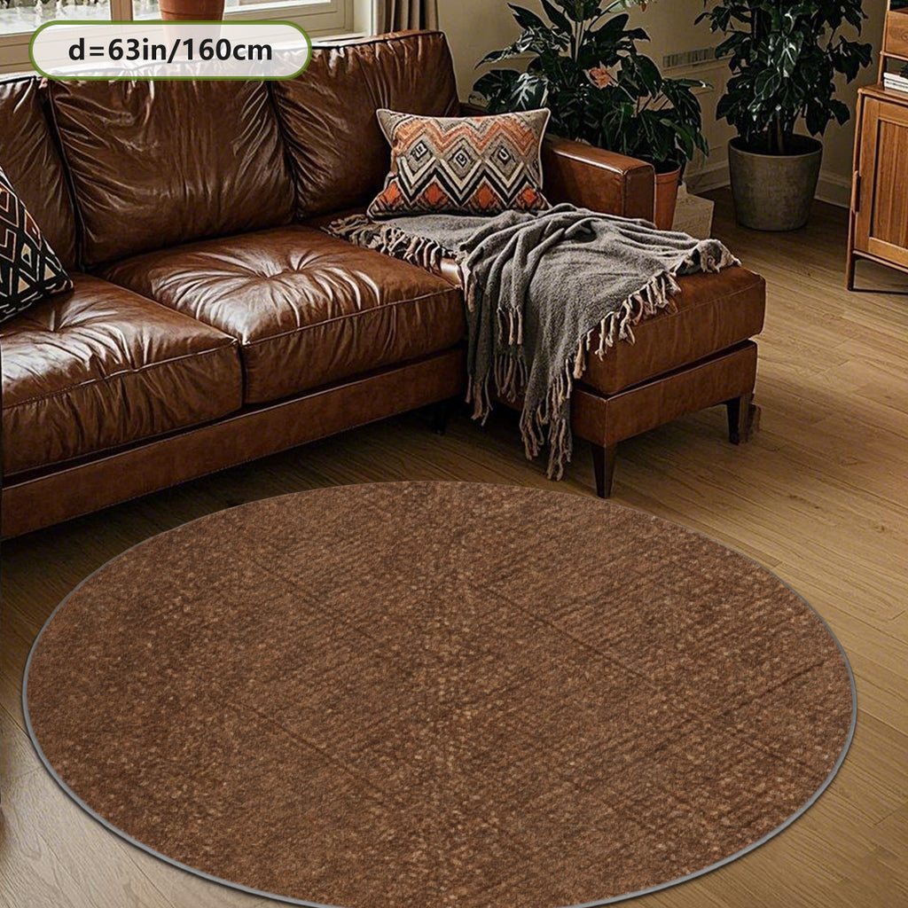 Tapis rond marron chiné, velours imprimé de 160 cm de diamètre