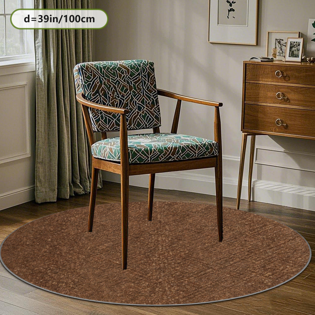 Tapis rond marron chiné, velours imprimé de 160 cm de diamètre