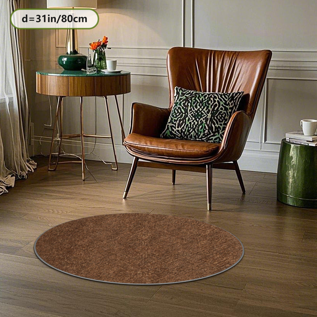 Tapis rond marron chiné, velours imprimé de 160 cm de diamètre