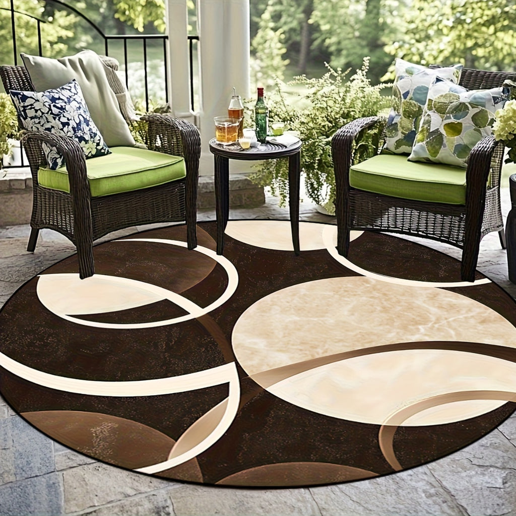 Tapis rond marron et crème à grands cercles, Ø 80 à 150 cm