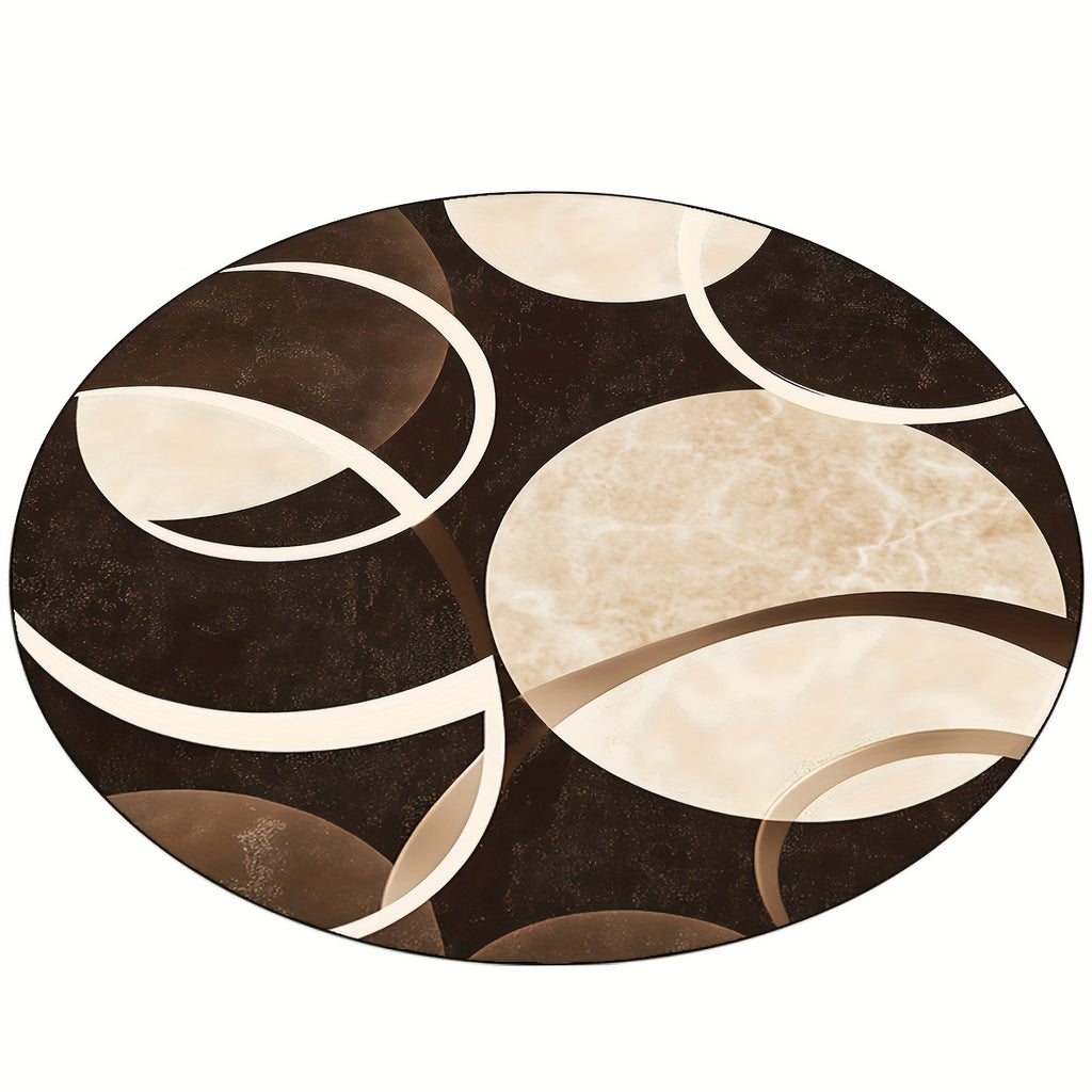 Tapis rond marron et crème à grands cercles, Ø 80 à 150 cm