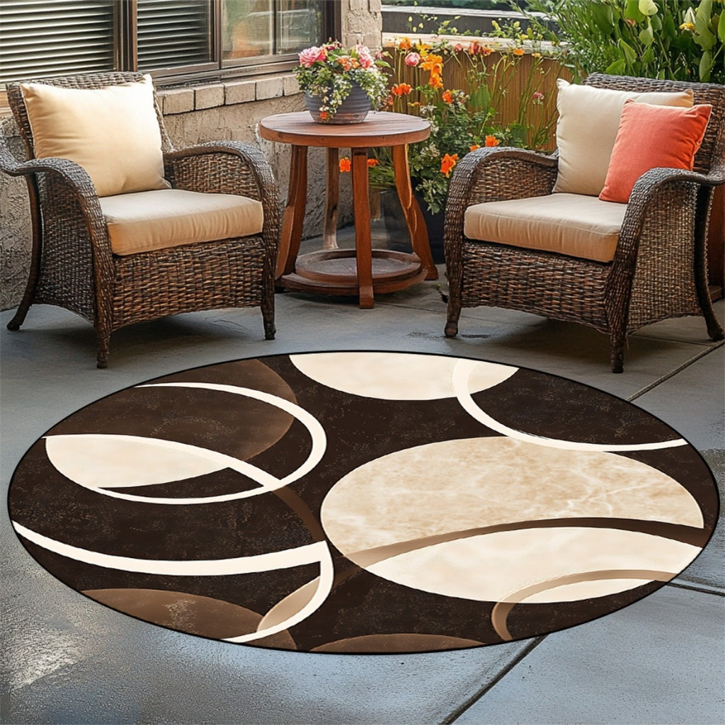 Tapis rond marron et crème à grands cercles, Ø 80 à 150 cm