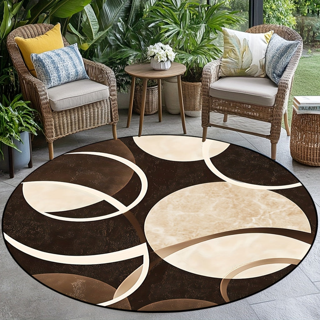 Tapis rond marron et crème à grands cercles, Ø 80 à 150 cm