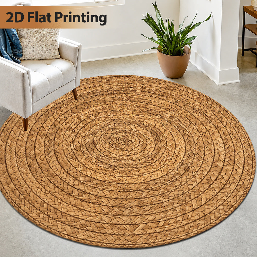 Tapis rond marron à effet paille tressée, six diamètres