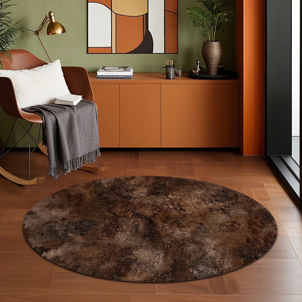 Tapis rond marron foncé à effet marbré, Ø 100 et 160 cm