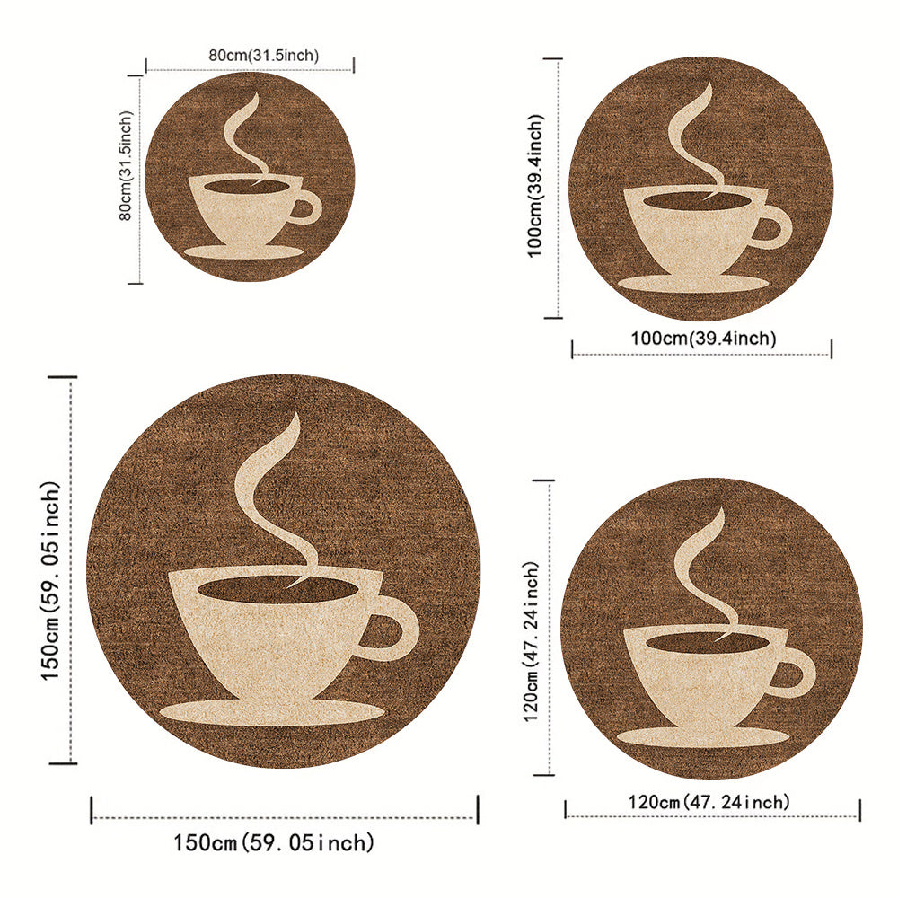 Tapis rond marron à grande tasse de café beige dessinée