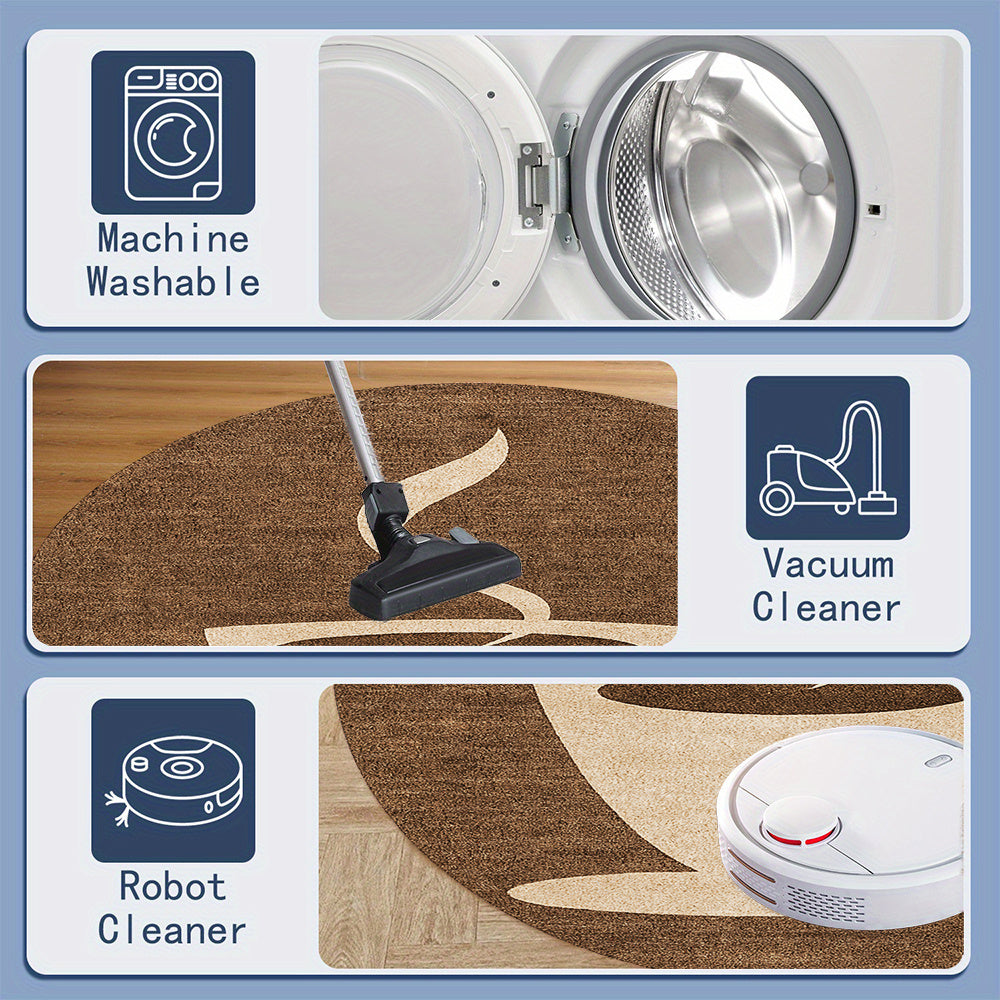 Tapis rond marron à grande tasse de café beige dessinée