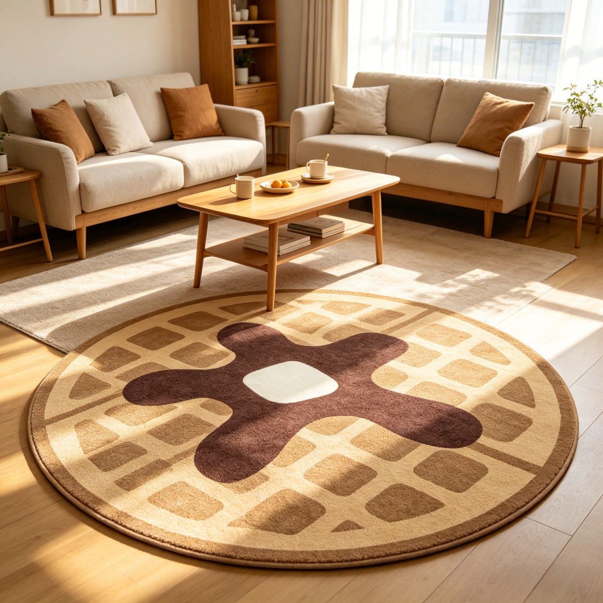 Tapis rond motif gaufre au chocolat fondu, deux diamètres